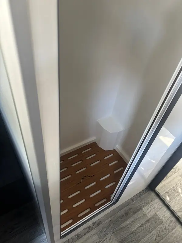 Shower / Toilet Cubicle with Roller Door & Shower Tray, a real build